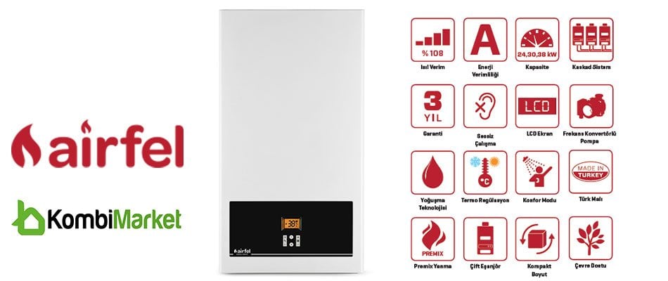 Airfel Digifel Premix 24 Kw (20.000 kcal/h) Yoğuşmalı Kombi
