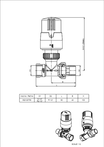 E.c.a.Trv4 Termostatik Pex Radyatör Vanası 16x1/2 (Düz)