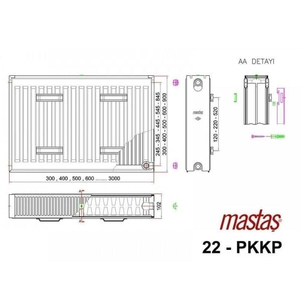 Mastaş 600x2000 Klasik Panel Radyatör Solaris Modeli (PKKP Tip 22)