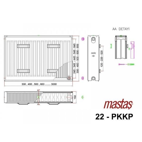 Mastaş 500x1800 Klasik Panel Radyatör Solaris Modeli (PKKP Tip 22)