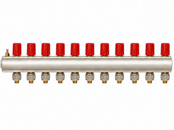 E.C.A 02 11 Çıkışlı Debi Ayarlı Kollektör 1'' 16x2 Kırmızı
