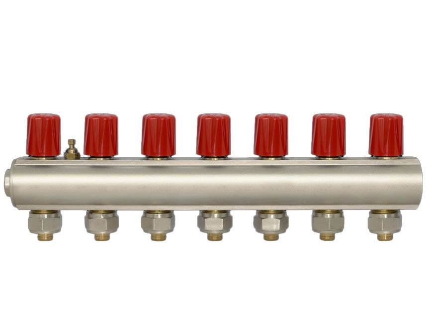 E.c.a 02- 12 Çıkışlı Debi Ayar Vanalı Kollektör  1'' -16x2 MM (Kırmızı)