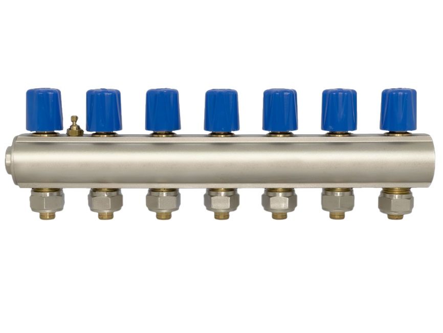E.c.a 02- 7 Çıkışlı Debi Ayar Vanalı Kollektör  1'' -16x2 MM (Mavi)