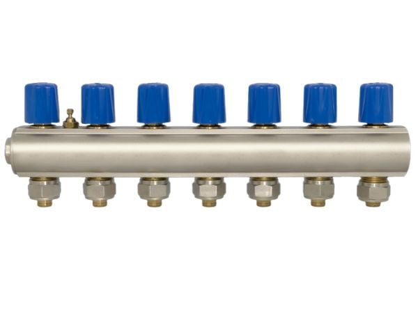 E.c.a  02- 8 Çıkışlı Debi Ayar Vanalı Kollektör  1'' -16x2 MM (Mavi)