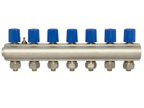 Eca02- 12 Çıkışlı Debi Ayar Vanalı Kollektör  1'' -16x2 MM (Mavi)