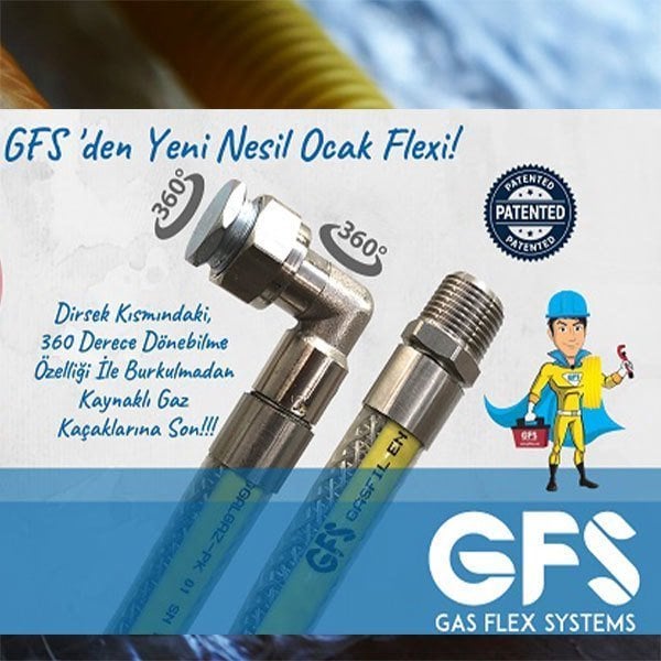 Gfs Döner Dirsekli Ocak Flexi Çelik Sargılı 50cm 1/2 (Yeni Tip)