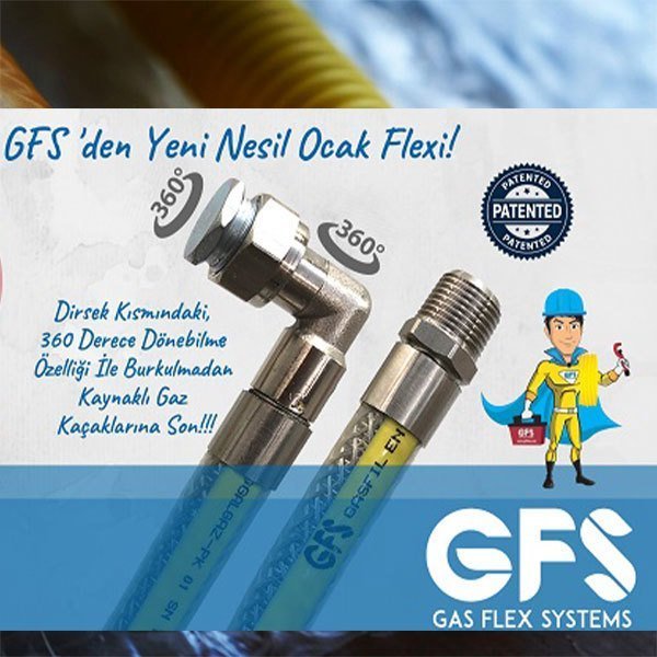 Gfs Döner Dirsekli Ocak Flexi Çelik Sargılı 125cm 1/2 (Yeni Tip)